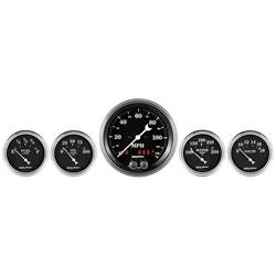 Gauge Kit, Analog, Old Tyme Black, GPS Speedometer, Water Temperature, Fuel Level, Voltmeter, Oil Pressure, Kit