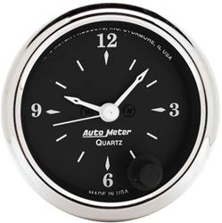 Gauge, Old Tyme Black, Clock, 2 1/16 in., Analog, Electrical, Black Face, Each