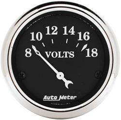 Gauge, Old Tyme Black, Voltmeter, 8-18 V, 2 1/16 in., Analog, Electrical, Black Face, Each