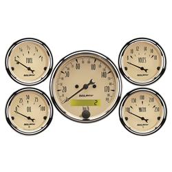 Gauge Kit, Analog, Antique Beige, Km/H Speedometer, Water Temp, Fuel Level, Voltmeter, Oil Pressure, Kit