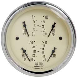 Quad Gauge, Antique Beige, Fuel Level, Volts, Oil Pressure, Water Temperature, 3 3/8 in., Each