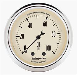 Gauge, Antique Beige, Oil Pressure, 0-100 psi, 2 1/16 in., Analog, Mechanical, Each