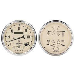 Gauge, Antique Beige, Beige Face, Black Number, 5 in., Fuel Level, 240 Ohm/33 Ohm, Oil Pressure, Speedometer, Tachometer, Water Temperature, Volt, Kit