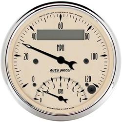 Combo Gauge, Speedometer, Tachometer, Antique Beige, Analog, 3 3/8 in., 120 mph, 8,000 rpm, Each