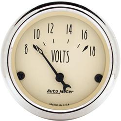 Gauge, Antique Beige, Voltmeter, 8-18 V, 2 1/16 in., Analog, Electrical, Each
