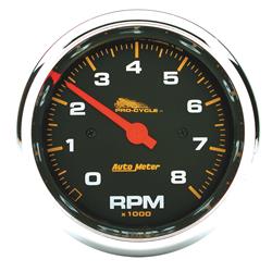 Gauge, Pro-Cycle, Tachometer, 3 3/4 in., 0-8,000 RPM, Black Face, Chrome Bezel, Electrical, Each