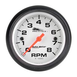 Gauge, Pro-Cycle, Tachometer, 2 5/8 in., 0-8,000 rpm, Full Sweep, White Face, Red Pointer, Black Bezel, Electrical, Each