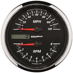 Gauge, Pro-Cycle, Speeedometer, Tachometer, 5 in. Diameter, Analog, Full Sweep, Electrical, Black Face, Chrome Finish, Each
