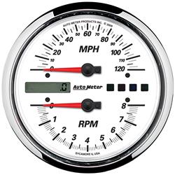 Gauge, Pro-Cycle, Speedometer, Tachometer, 5 in., 0- 120 mph/0-8,000 rpm, Short Sweep, White Face, Red Pointer, Chrome Bezel, Electrical, Each