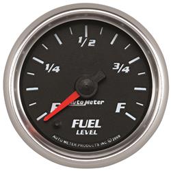 Gauge, Pro-Cycle, Fuel Level, 2 1/16 in., 0-280 ohms Adjustable, Full Sweep, Black Face, Red Pointer, Polished Bezel, Electrical, Each