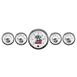 Gauge Kits, Prestige Analog, 5-piece, Fuel Level, Oil Pressure, Speedometer, Voltmeter, Water Temperature, White Face, Chrome Bezel, Electronic, Kit