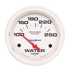 Gauge, Pro-Comp Marine, Water Tempurature, 2 5/8 in., 100-250 degrees F, Short Sweep, White Face, Red Pointer, White Bezel, Electrical, Each