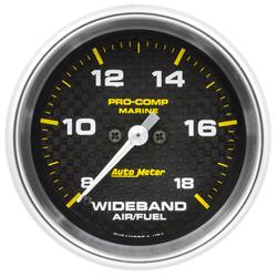 Gauges, Pro-Comp Marine Carbon Fiber Analog Gauges, Air/Fuel Ratio - Wideband, 8:1-18:1 Ratio, 2 5/8 in. Diameter, Silver Bezel, Electrical, Each