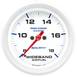 Gauge, Pro-Comp Marine, Air/Fuel Ratio, 2 5/8 in., 8:1-18:1 Air/Fuel Ratio, Full Sweep, White Face, Red Pointer, White Bezel, Electrical, Each