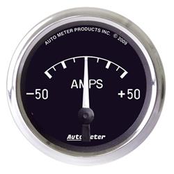Gauge, Cobra, Ammeter, 2 1/16 in., -50-50 Amps, Sthort Sweep, Black Face, White Pointer, Chrome Bezel, Electrical, Each