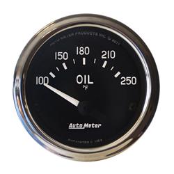 Gauge, Cobra, Oil Temperature, 100-250 degrees F, 2 1/16 in., Black Face, Analog, Electrical, Each