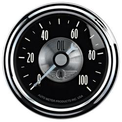 Gauge, Prestige, Oil Pressure, 0-100 psi., 2 1/16 in. Diameter, Black Face, Analog, Mechanical, Each