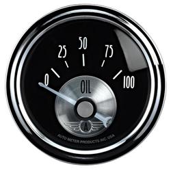 Gauge, Prestige, Oil Pressure, 0-100 psi., 2 1/16 in. Diameter, Black Face, Analog, Electrical, Each