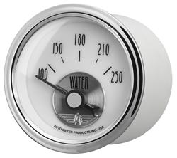 Gauges, Prestige Analog Gauges, Water Temperature, 100-250 degrees F, 2 1/16 in., White Face, Black Numbers, Chrome Bezel, Electrical, Each