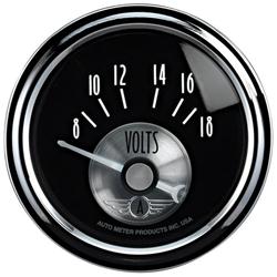 Gauge, Prestige, Voltmeter, 8-18 V, 2 1/16 in. Diameter, Black Face, Analog, Each