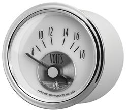 Gauges, Prestige Analog Gauges, Voltmeter, 8-18 V, 2 1/16 in., White Face, Black Numbers, Chrome Bezel, Electrical, Each