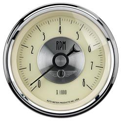 Tachometer, Prestige, 0-8,000 rpm., 3 3/8 in. Diameter, Ivory Face, Analog, Electrical, Each