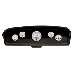 Gauge Kit, Old Tyme White, Analog, Speedometer, Oil, Water, Volts, Fuel, Black Numbers and Pointers, Black Panel, Ford, Kit