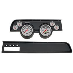 Gauge Kit, Ultra-Lite, Analog, Silver Face, Speedo, Tach, Oil, Water, Volts, Fuel, Black Numbers, Red Pointers, Black Panel, Mercury, With A/C, Kit