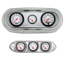 Gauge Kit, Phantom, Analog, Speedo, White Face, Tach, Oil, Water, Volts, Fuel, Black Numbers, Red Pointers, Brushed Panel, Chevy, Kit