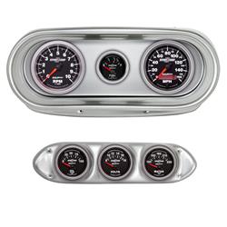 Gauge Kit, Sport-Comp II, Analog, Black Face, Speedo, Black Face, Tach, Oil, Water, Volt, Fuel, White Numbers, Red Pointers, Brushed Panel, Chevy, Kit