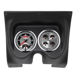 Gauge Kit, American Muscle, Analog, Silver Face, Speedometer, Oil, Water, Volts, Fuel, White Numbers, Red Pointers, Black Panel, Chevy, Pontiac, Kit
