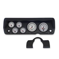 Gauge Kit, Ultra-Lite II, Analog, Silver Face, Speedo, Tach, Oil, Water, Volt, Fuel, Black Numbers, Red Pointers, Black Panel, Dodge, Plymouth, Kit