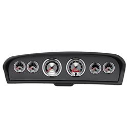 Gauge Kit, American Muscle, Analog, Silver Face, Speedometer, Tach, Oil, Water, Volt, Fuel, White Numbers, Red Pointers, Black Panel, Ford, Kit