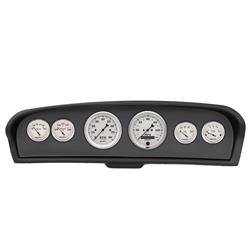 Gauge Kit, Old Tyme White, Analog, Speedometer, Tach, Oil, Water, Volt, Fuel, Black Numbers and Pointers, Black Panel, Chevy, Kit