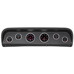 Gauge Kit, Designer Black, Analog, Speedometer, Tach, Oil, Water, Volt, Fuel, White Numbers, Red Pointers, Black Panel, Ford, Kit