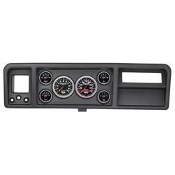 Gauge Kit, Sport-Comp II, Analog, Black Face, Speedometer, Tach, Oil, Water, Volt, Fuel, White Numbers, Red Pointers, Black Panel, Ford, Kit