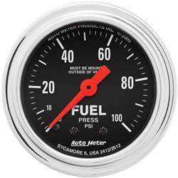 Gauge, Traditional Chrome, Fuel Pressure, 0-100 psi, 2 1/16 in., Analog, Mechanical, Each