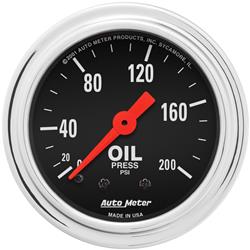Gauge, Traditional Chrome, Oil Pressure, 0-200 psi, 2 1/16 in., Analog, Mechanical, Each