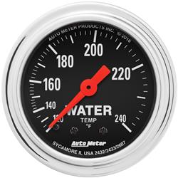 Gauge, Traditional Chrome, Water Temperature, 120-240 Degrees F, 2 1/16 in., 12 foot Capillary Tube, Mechanical, Analog, Mechanical, Each