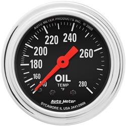Gauge, Traditional Chrome, Oil Temperature, 140-280 Degrees F, 2 1/16 in., Analog, Mechanical, Each