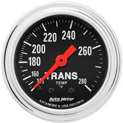 Gauge, Traditional Chrome, Transmission Temperature, 140-280 Degrees F, 2 1/16 in., Analog, Mechanical, Each