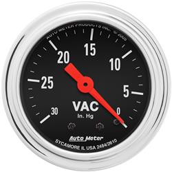Gauge, Traditional Chrome, Vacuum, 30 in. Hg, 2 1/16 in., Analog, Mechanical, Each