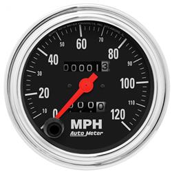 Speedometer, Traditional Chrome Series, 0-120 mph, 3 3/8 in., Analog, Mechanical, Each