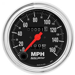Speedometer, Traditional Chrome Series, 0-160 mph, 3 3/8 in., Analog, Mechanical, Each
