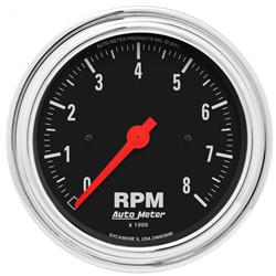 Tachometer, Traditional Chrome, 0-8,000 rpm, 3 3/8 in., Analog, Electrical, In-Dash, Each