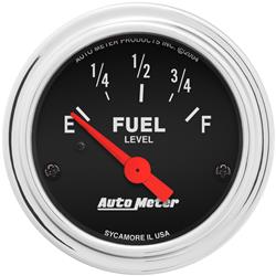 Gauge, Traditional Chrome, Fuel Level, Empty/Full, 0 Ohms/90 Ohms, 2 1/16 in., Analog, Electrical, Each