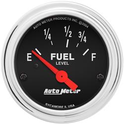 Gauge, Traditional Chrome, Fuel Level, Empty/Full, 73 Ohms/8-12 Ohms, 2 1/16 in., Analog, Electrical, Each