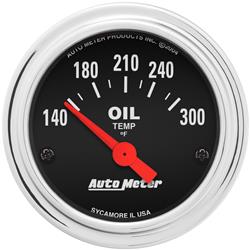 Gauge, Traditional Chrome, Oil Temperature, 140-300 Degrees F, 2 1/16 in., Analog, Electrical, Each