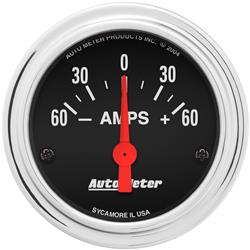 Gauge, Traditional Chrome, Ammeter, 60-0-60 Amps, 2 1/16 in., Analog, Electrical, Each