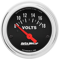 Gauge, Traditional Chrome, Voltmeter, 8-18 V, 2 1/16 in., Analog, Electrical, Each